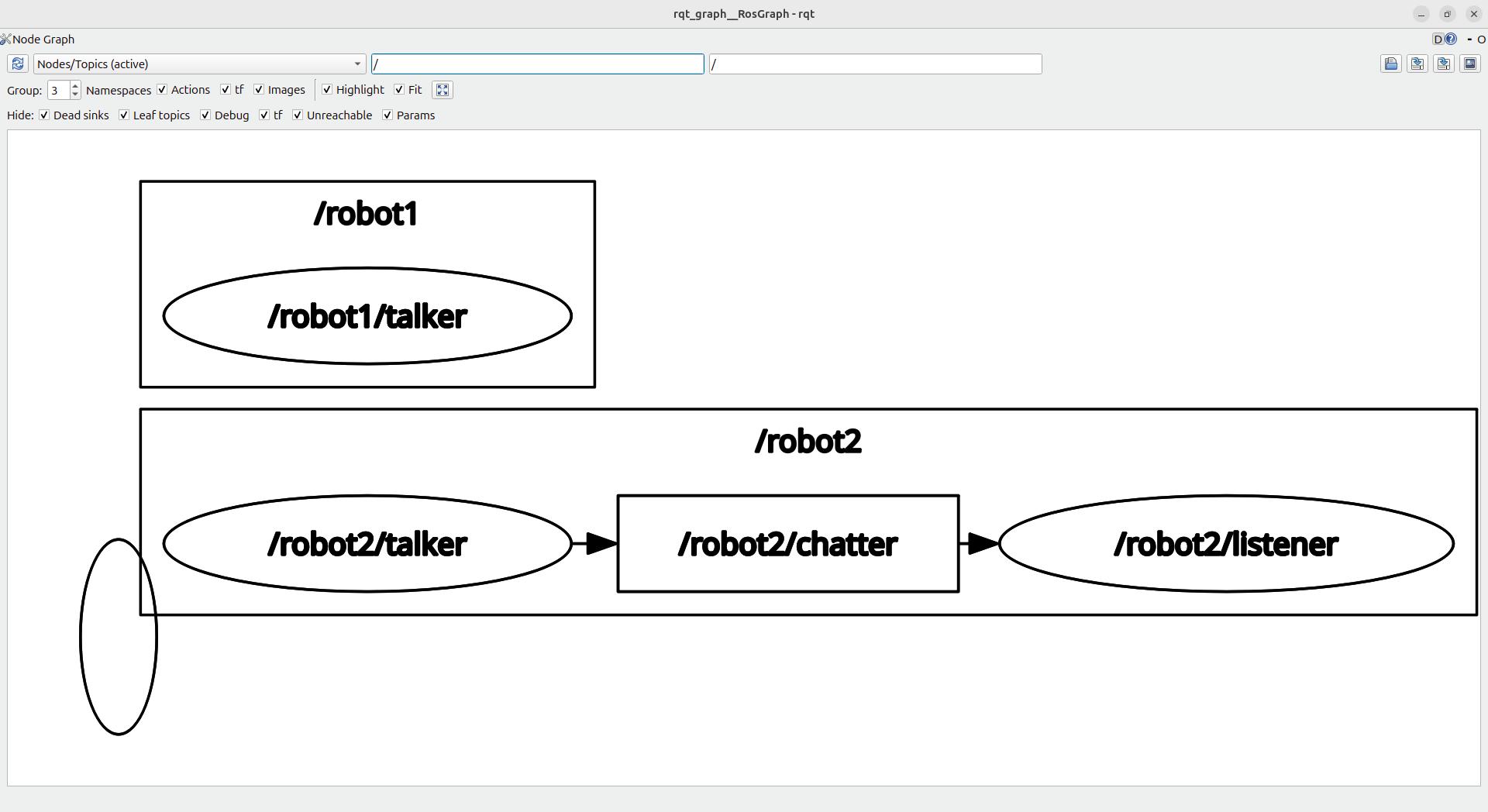 A listener node subscribed to a talker node